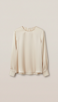 Silk Long-Sleeve Blouse with Mother-of-Pearl Buttons