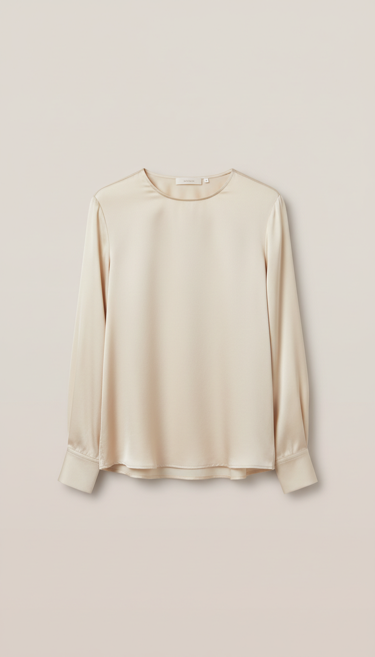 Silk Long-Sleeve Blouse with Mother-of-Pearl Buttons